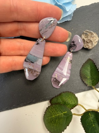 Kolczyki LILA MARMUR Złoto | Rękodzieło Glina Polimerowa | NOWOCZESNE