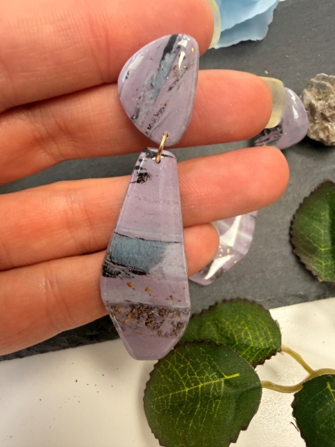 Kolczyki LILA MARMUR Złoto | Rękodzieło Glina Polimerowa | NOWOCZESNE