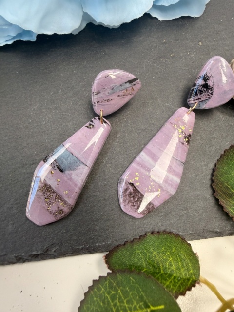 Kolczyki LILA MARMUR Złoto | Rękodzieło Glina Polimerowa | NOWOCZESNE