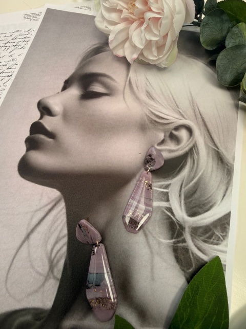 Kolczyki LILA MARMUR Złoto | Rękodzieło Glina Polimerowa | NOWOCZESNE