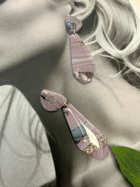 Kolczyki LILA MARMUR Złoto | Rękodzieło Glina Polimerowa | NOWOCZESNE