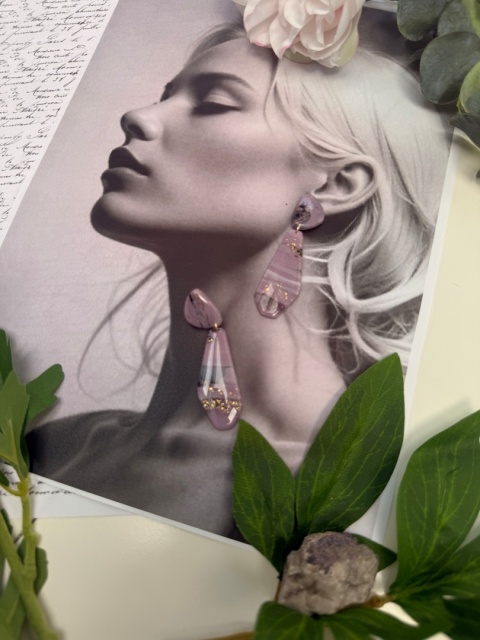 Kolczyki LILA MARMUR Złoto | Rękodzieło Glina Polimerowa | NOWOCZESNE