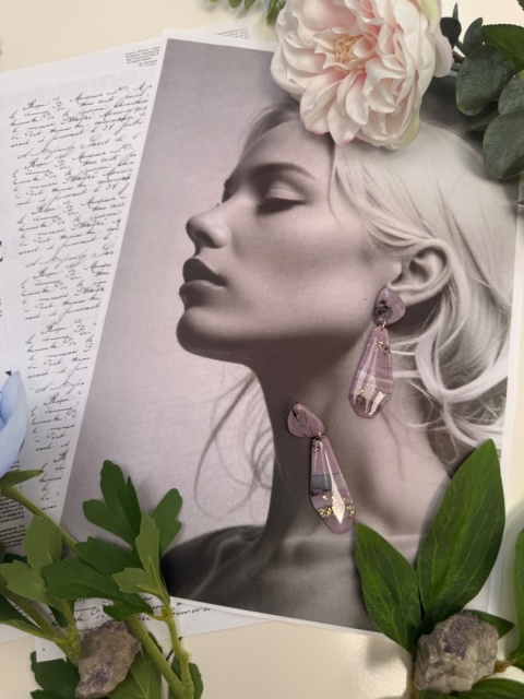 Kolczyki LILA MARMUR Złoto | Rękodzieło Glina Polimerowa | NOWOCZESNE