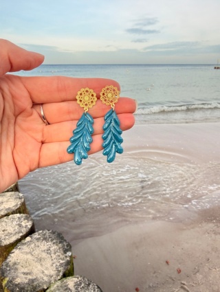 Efektowne Kolczyki "Morska Paproć" | Rękodzieło Glina Polimerowa