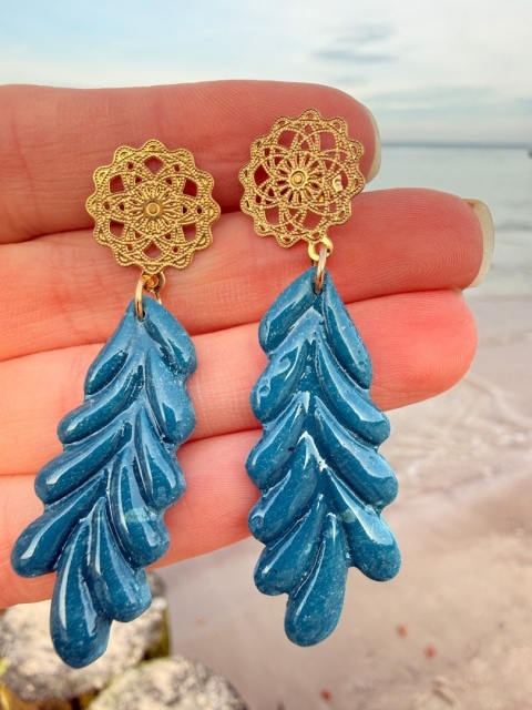 Efektowne Kolczyki "Morska Paproć" | Rękodzieło Glina Polimerowa