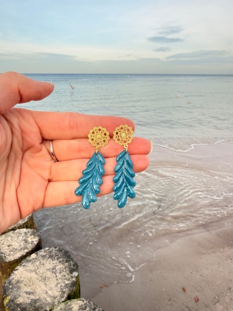 Efektowne Kolczyki "Morska Paproć" | Rękodzieło Glina Polimerowa