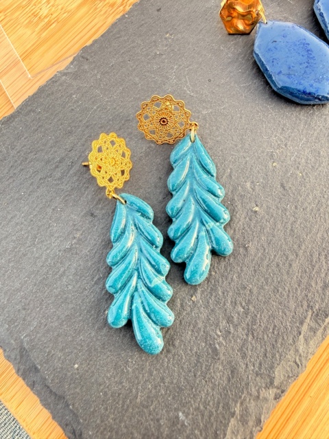 Efektowne Kolczyki "Morska Paproć" | Rękodzieło Glina Polimerowa