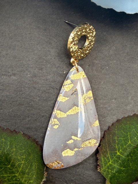 Kolczyki "Agat Różany"|HandMade|Glina Polimerowa|Szary Róż & Bogate Złoto