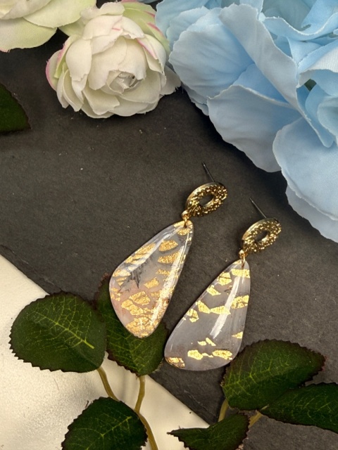 Kolczyki "Agat Różany"|HandMade|Glina Polimerowa|Szary Róż & Bogate Złoto