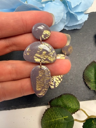 Kolczyki Cascade Fiolet& Złoto |Rękodzieło Glina Polierowa