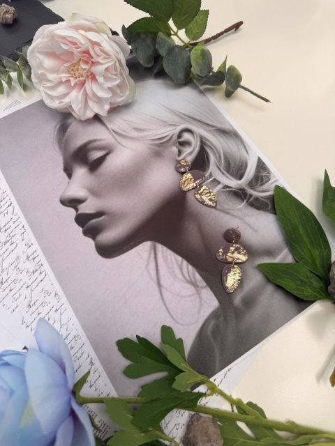 Kolczyki Cascade Fiolet& Złoto |Rękodzieło Glina Polierowa