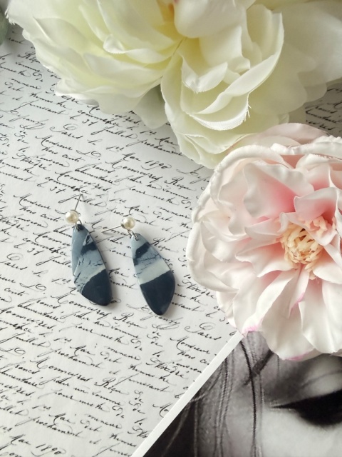 Kolczyki Handmade "Blue Marble" | Perłowe Sztyfty |Lekkie