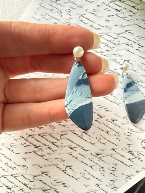 Kolczyki Handmade "Blue Marble" | Perłowe Sztyfty |Lekkie