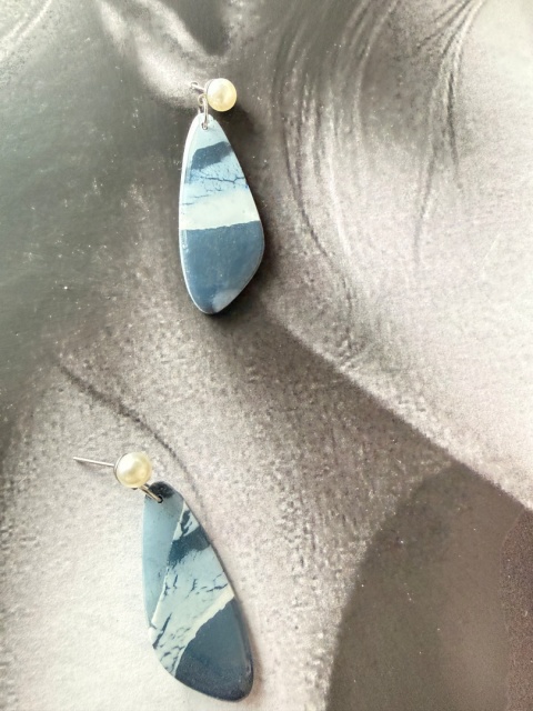 Kolczyki Handmade "Blue Marble" | Perłowe Sztyfty |Lekkie