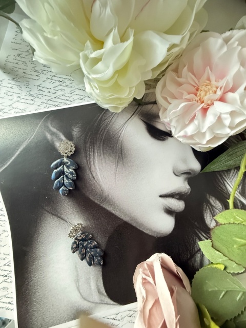 Kolczyki Handmade "Granatowy Kłos" | Ażurowe Srebro |Lekkie i Eleganckie