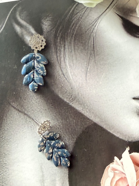 Kolczyki Handmade "Granatowy Kłos" | Ażurowe Srebro |Lekkie i Eleganckie