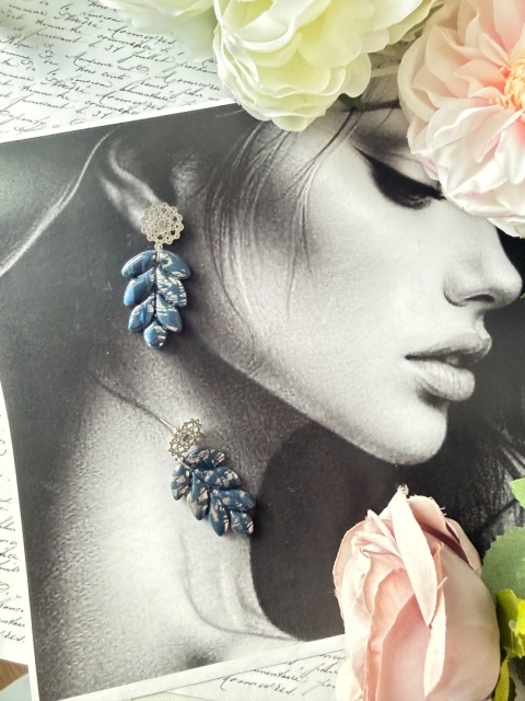 Kolczyki Handmade "Granatowy Kłos" | Ażurowe Srebro |Lekkie i Eleganckie