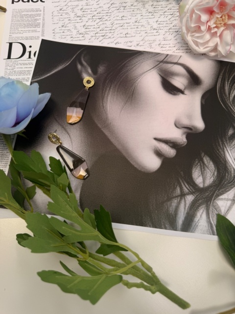 Kolczyki Handmade "Shadow & Amber"|Glina|Czerń,Nude&Złoty Musztardowy