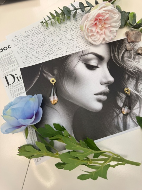 Kolczyki Handmade "Shadow & Amber"|Glina|Czerń,Nude&Złoty Musztardowy