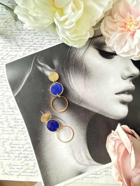 Kolczyki "Kobaltowe Koła" | Złoto i Głębia Błękitu |Lekkie | Styl ModernArt