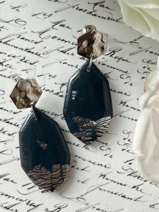 Kolczyki "Nocne Niebo" | Granat & Srebro | Sztyfty Hexagon | Handmade Glam