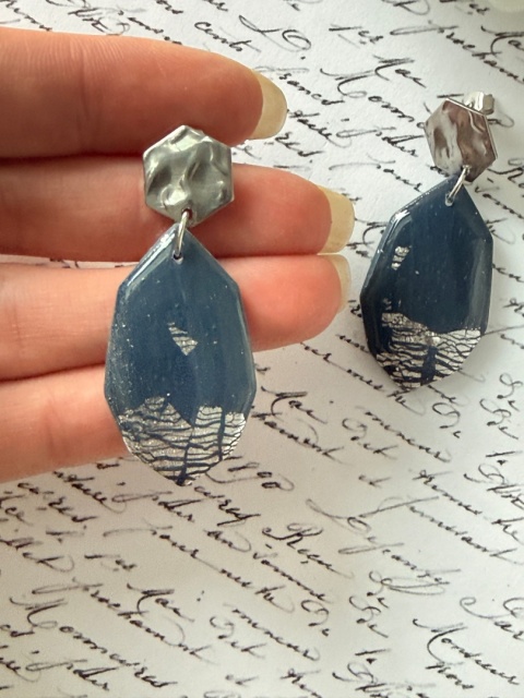 Kolczyki "Nocne Niebo" | Granat & Srebro | Sztyfty Hexagon | Handmade Glam