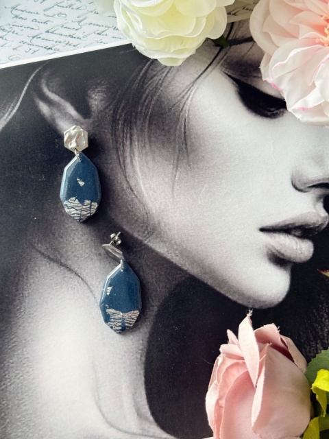 Kolczyki "Nocne Niebo" | Granat & Srebro | Sztyfty Hexagon | Handmade Glam