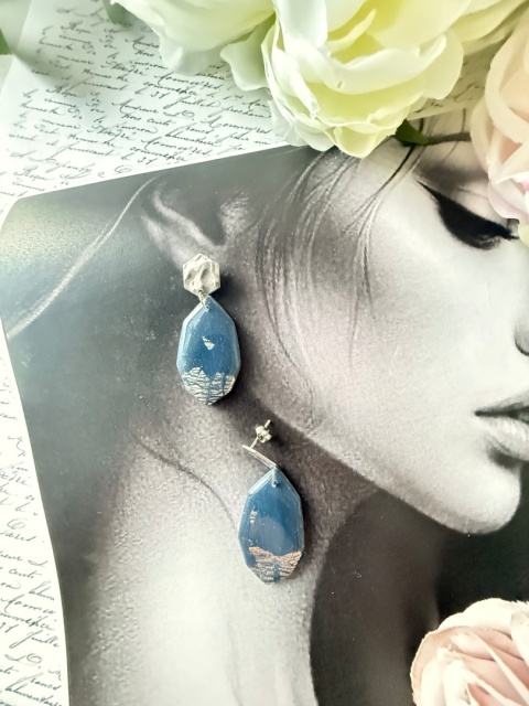 Kolczyki "Nocne Niebo" | Granat & Srebro | Sztyfty Hexagon | Handmade Glam