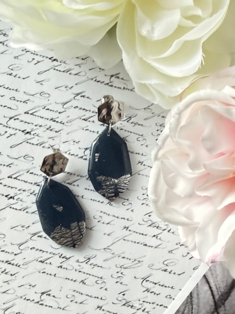 Kolczyki "Nocne Niebo" | Granat & Srebro | Sztyfty Hexagon | Handmade Glam