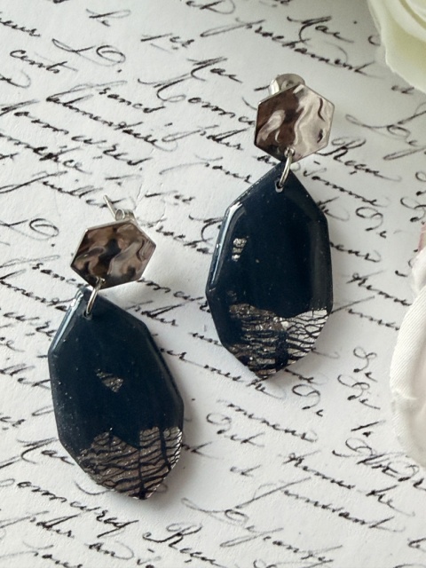 Kolczyki "Nocne Niebo" | Granat & Srebro | Sztyfty Hexagon | Handmade Glam