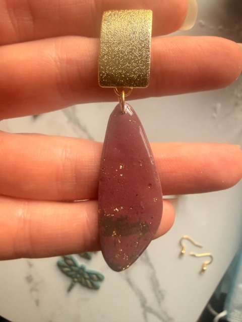 Kolczyki "Rubinowa Plaża"|RękodziełoGlinaPolimerow | Bordowy Kamień & Złoty