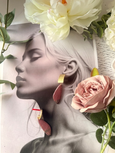 Kolczyki "Rubinowa Plaża"|RękodziełoGlinaPolimerow | Bordowy Kamień & Złoty