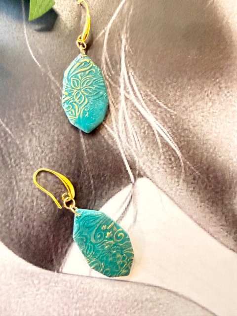 Kolczyki"Lazurowy Ornament" |Rękodzieło|Turkus&Złoto| Wyjątkowo LEKKIE