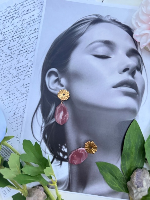 Kolczyki BORDOWY MARMUR & ZŁOTY KWIAT|Rękodzieło Glina Polimerowa|Luksusowa