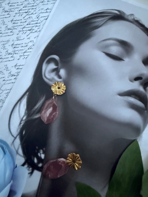 Kolczyki BORDOWY MARMUR & ZŁOTY KWIAT|Rękodzieło Glina Polimerowa|Luksusowa