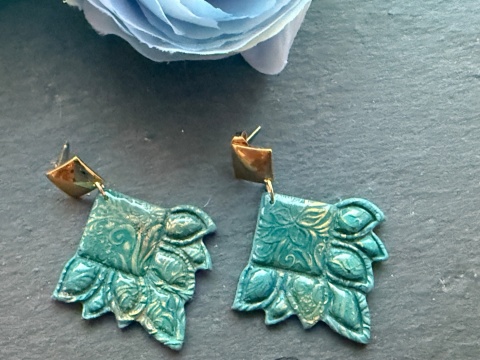 Kolczyki "Szałwiowy Listek"|Miętowa Szałwia & Złota Mandala| Styl Boho-Chic