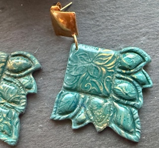 Kolczyki "Szałwiowy Listek"|Miętowa Szałwia & Złota Mandala| Styl Boho-Chic