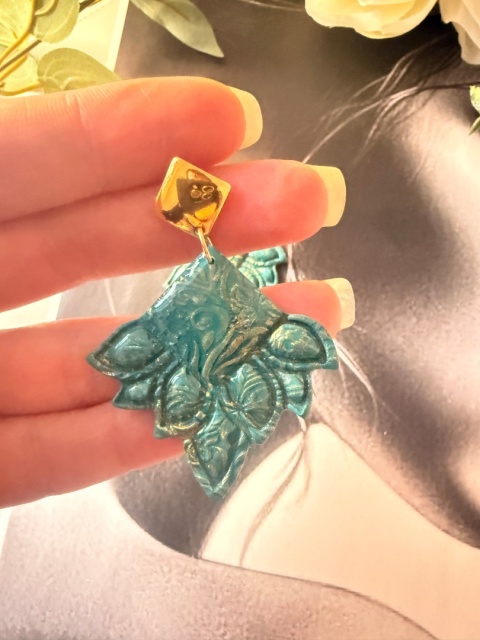 Kolczyki "Szałwiowy Listek"|Miętowa Szałwia & Złota Mandala| Styl Boho-Chic