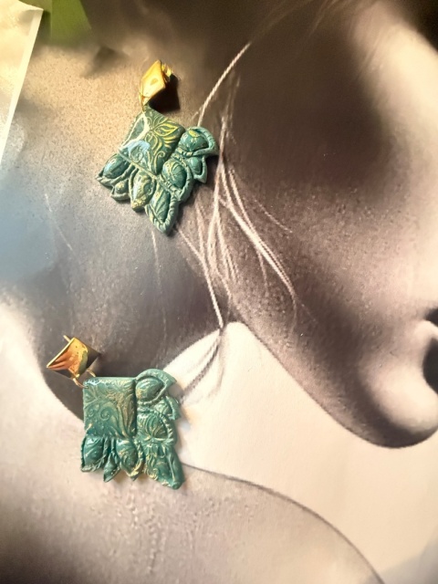 Kolczyki "Szałwiowy Listek"|Miętowa Szałwia & Złota Mandala| Styl Boho-Chic