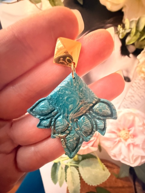 Kolczyki "Szałwiowy Listek"|Miętowa Szałwia & Złota Mandala| Styl Boho-Chic