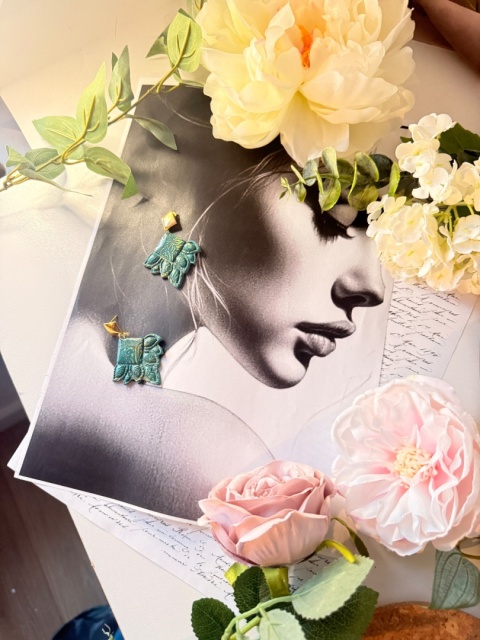 Kolczyki "Szałwiowy Listek"|Miętowa Szałwia & Złota Mandala| Styl Boho-Chic