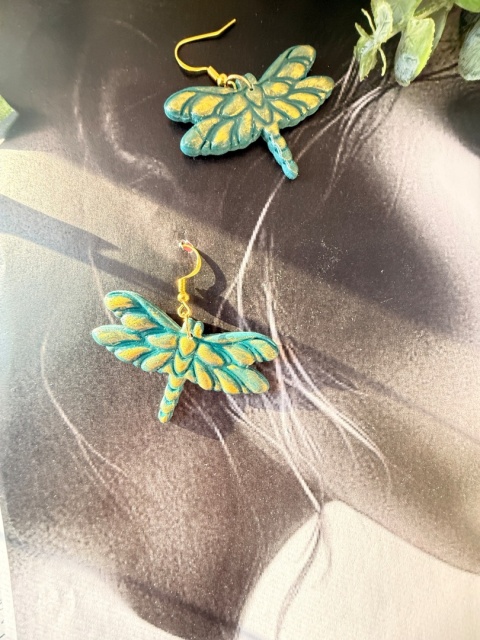 Artystyczne Kolczyki "Złocista Ważka" |Rękodzieło|Turkus & Złoto|Lekkość