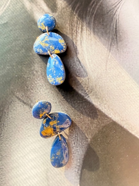 Niebieskie Kolczyki YourLook | Royal Blue & Gold Abstract | Handmade