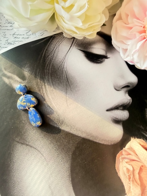 Niebieskie Kolczyki YourLook | Royal Blue & Gold Abstract | Handmade