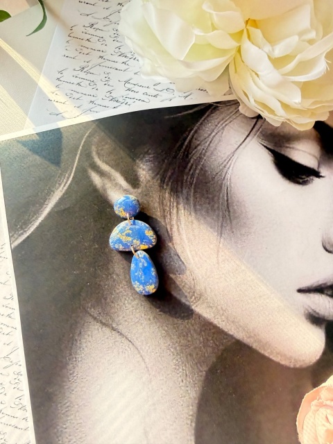 Niebieskie Kolczyki YourLook | Royal Blue & Gold Abstract | Handmade