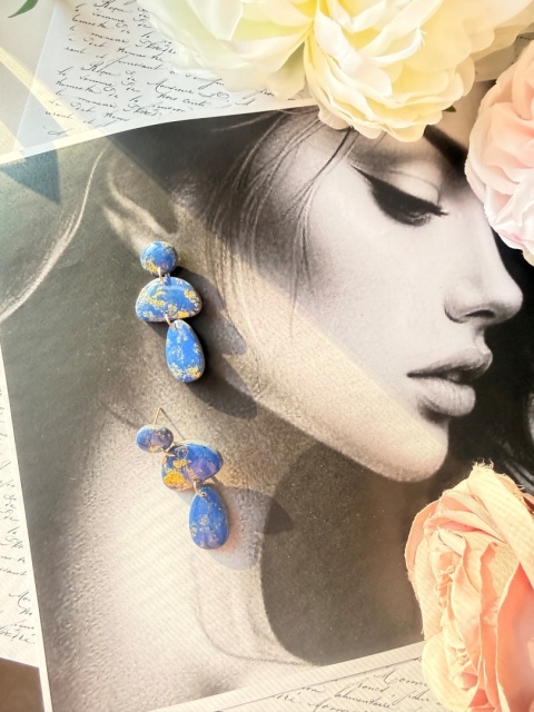 Niebieskie Kolczyki YourLook | Royal Blue & Gold Abstract | Handmade