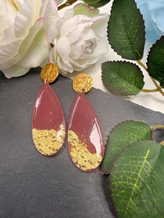 Ręcznie Robione Kolczyki "Burgund & Złoto" |Glina Polimerowa bez nazwy