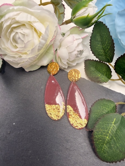 Ręcznie Robione Kolczyki "Burgund & Złoto" |Glina Polimerowa bez nazwy
