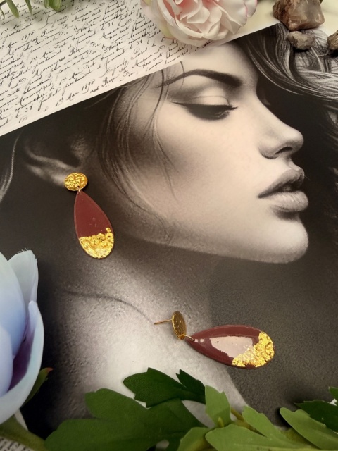 Ręcznie Robione Kolczyki "Burgund & Złoto" |Glina Polimerowa bez nazwy