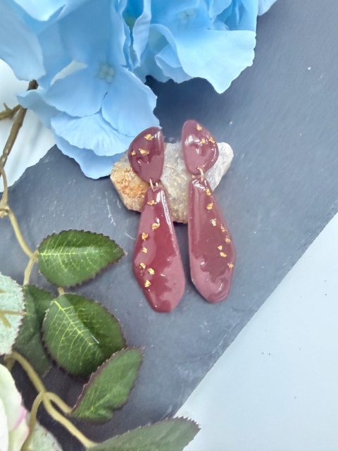 Ręcznie Robione Kolczyki "Burgund & Złoto" | Glina Polimerowa